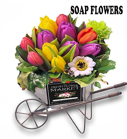 Spring Soap Flower Wheelbarrow